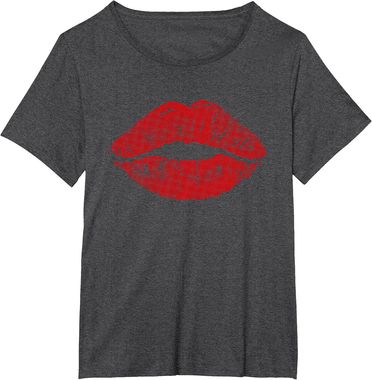 Cute Red Lips Art Men Women Sexy Kiss Makeup Lipstick T-Shirt - Dark Heather Grey