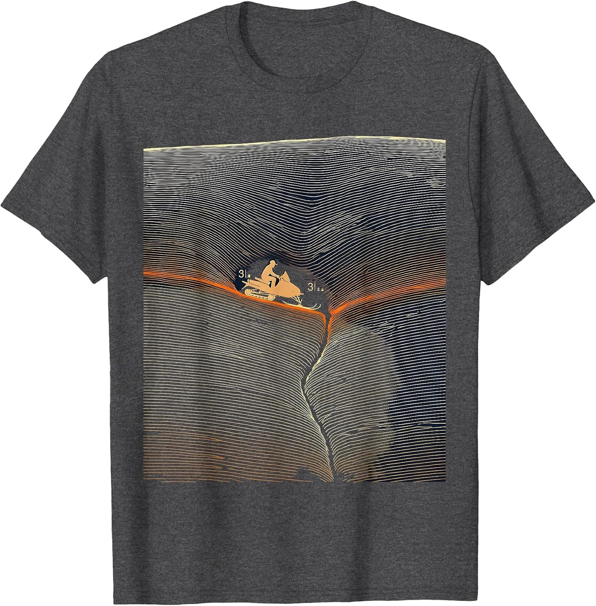 Topographic Contour Snowmobile Rider Winter Humor T-Shirt - Dark Heather Grey