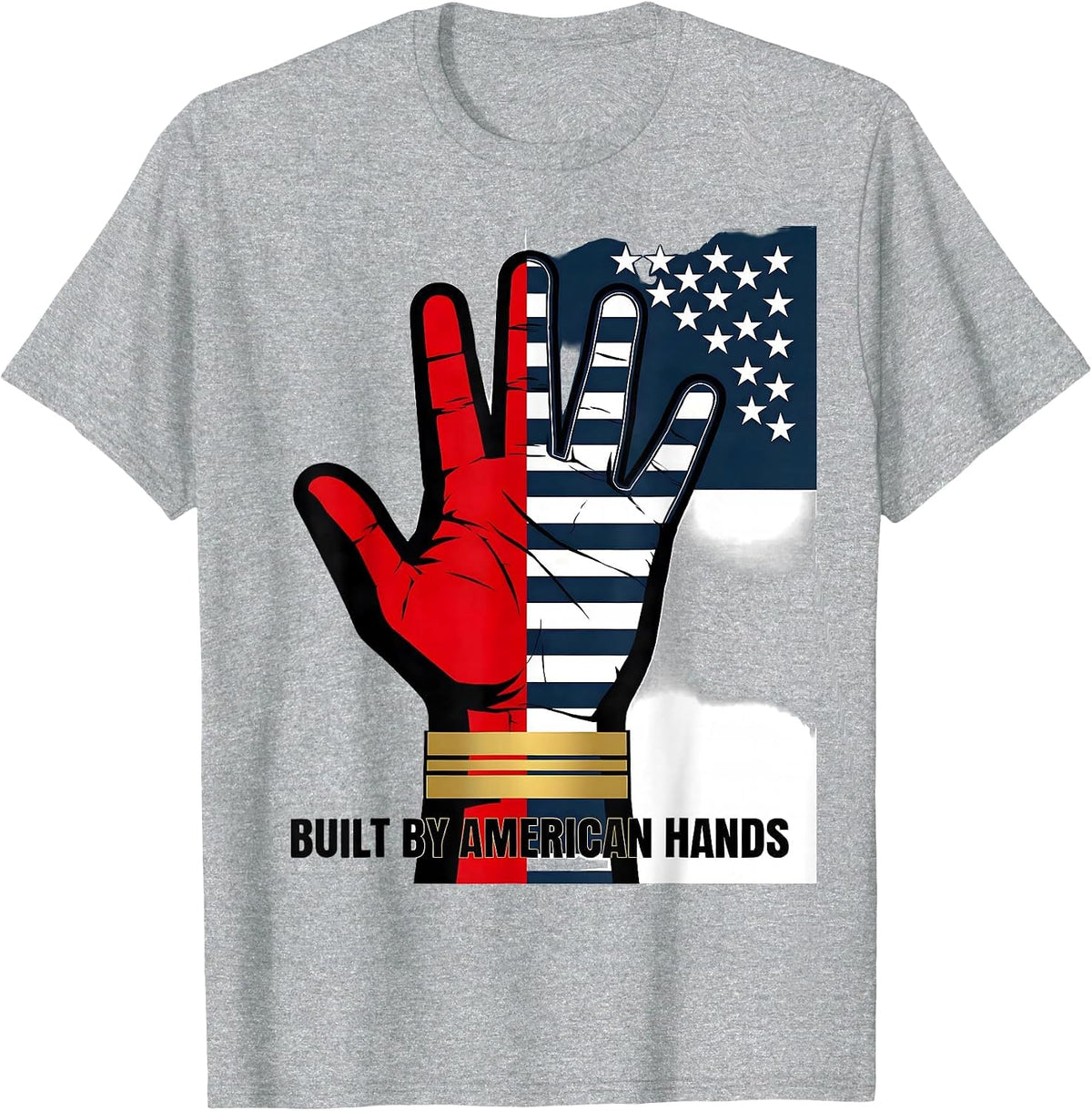 Men's Built by American Hands Stars and Stripes Design T-Shirt - Heather Grey