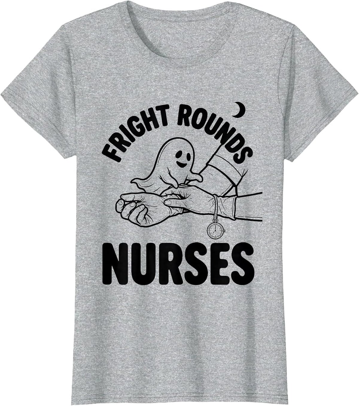 Fright Rounds Nurses Funny Ghost Halloween Nurse Crew T-Shirt - Heather Grey