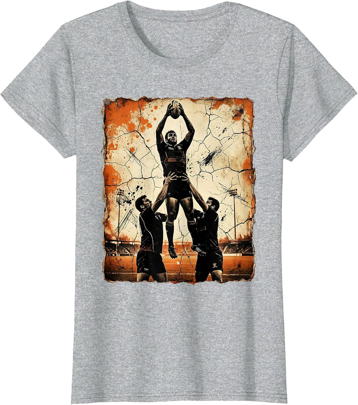 Rugby Lineout Lift Graphic Design T-Shirt - Heather Grey
