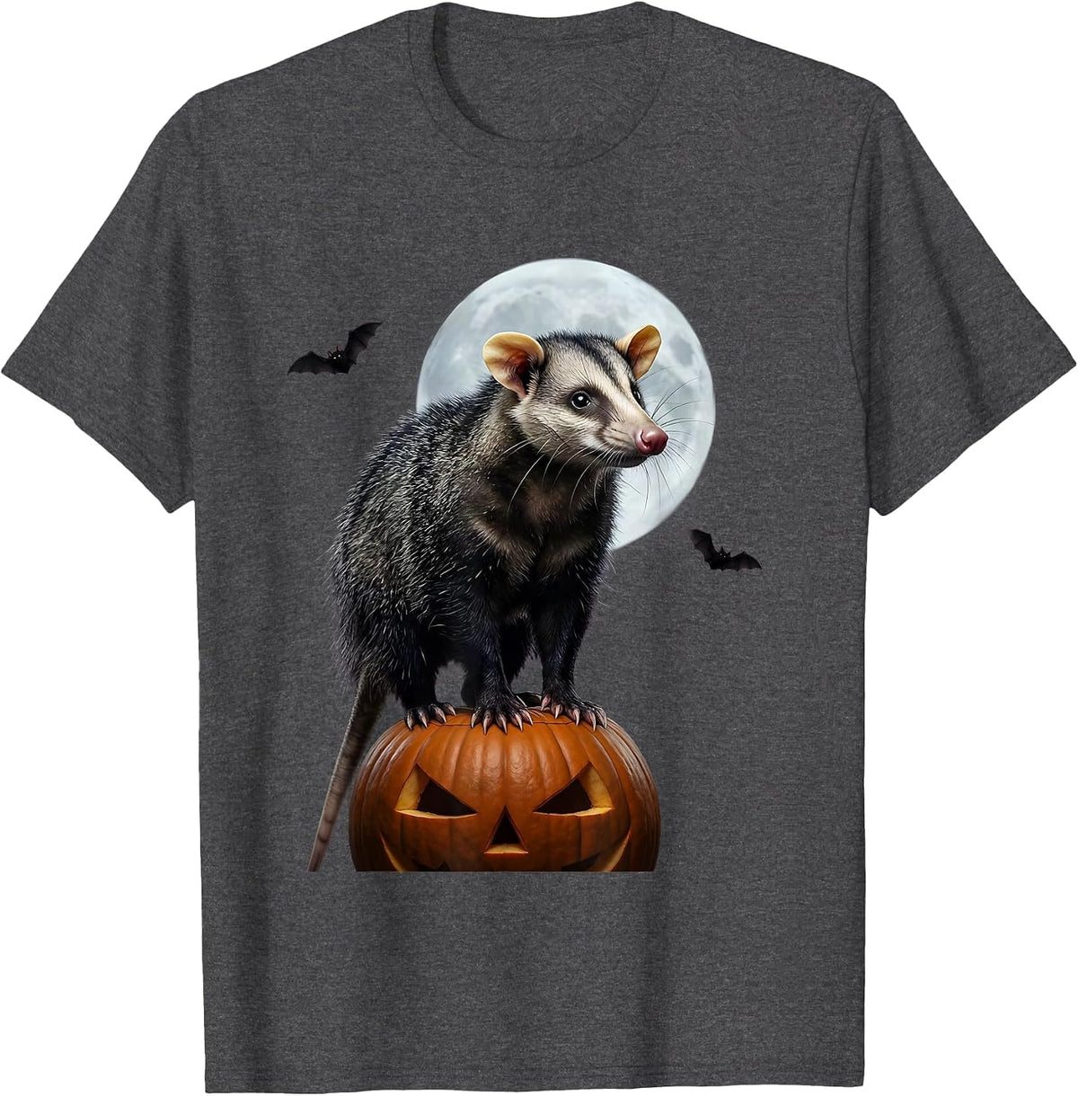 Men's Opossum Moon Halloween Spooky Moon Novelty T-Shirt - Dark Heather Grey