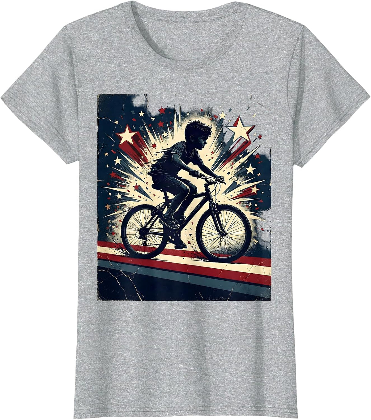 Red White and Blue Bicycle Confetti Celebration T-Shirt - Heather Grey
