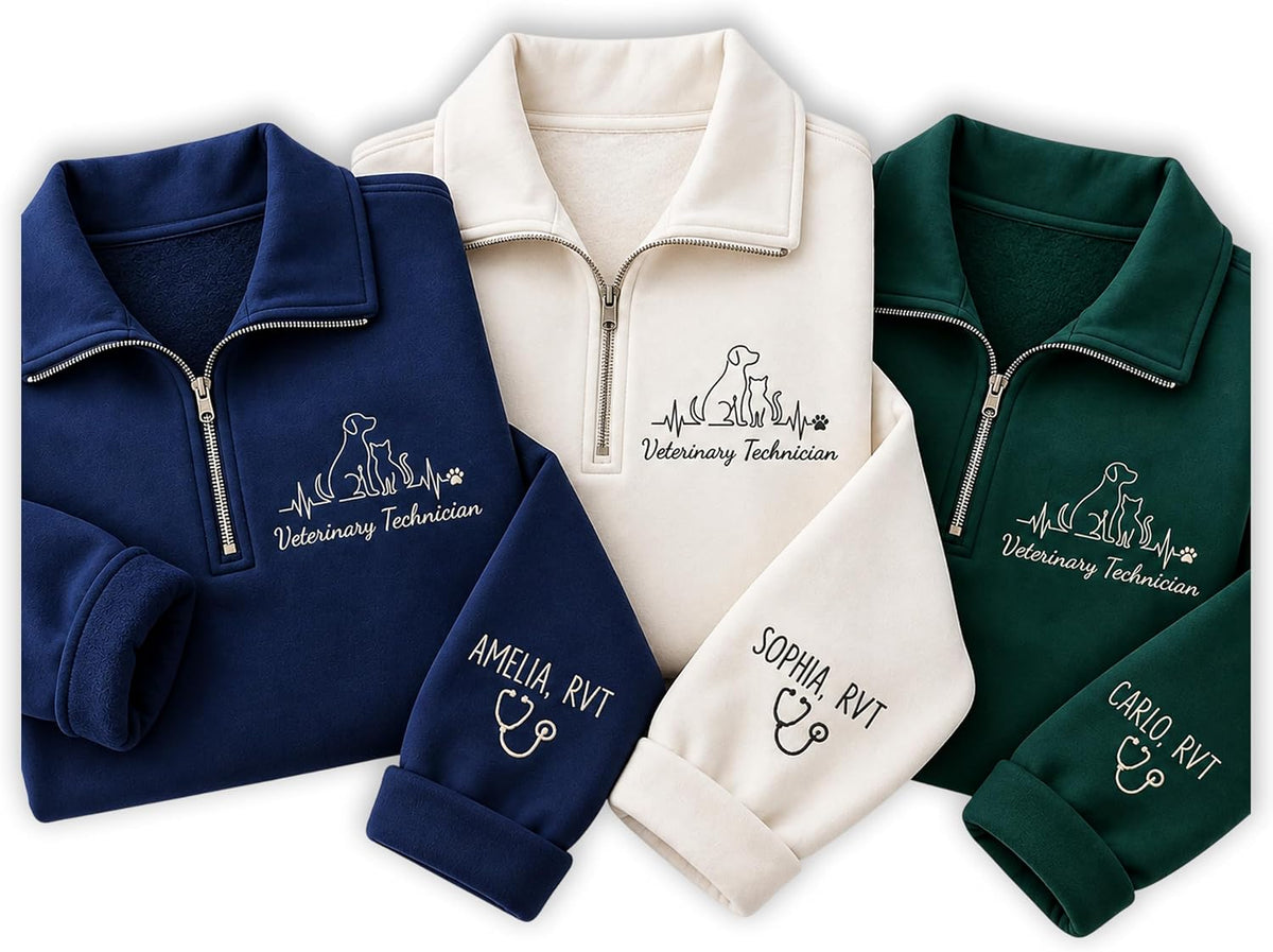Personalized Personalized Embroidered Vet Tech Sweatshirt, Custom Vet Tech Shirts, Veterinary Technician Gifts - Ds1