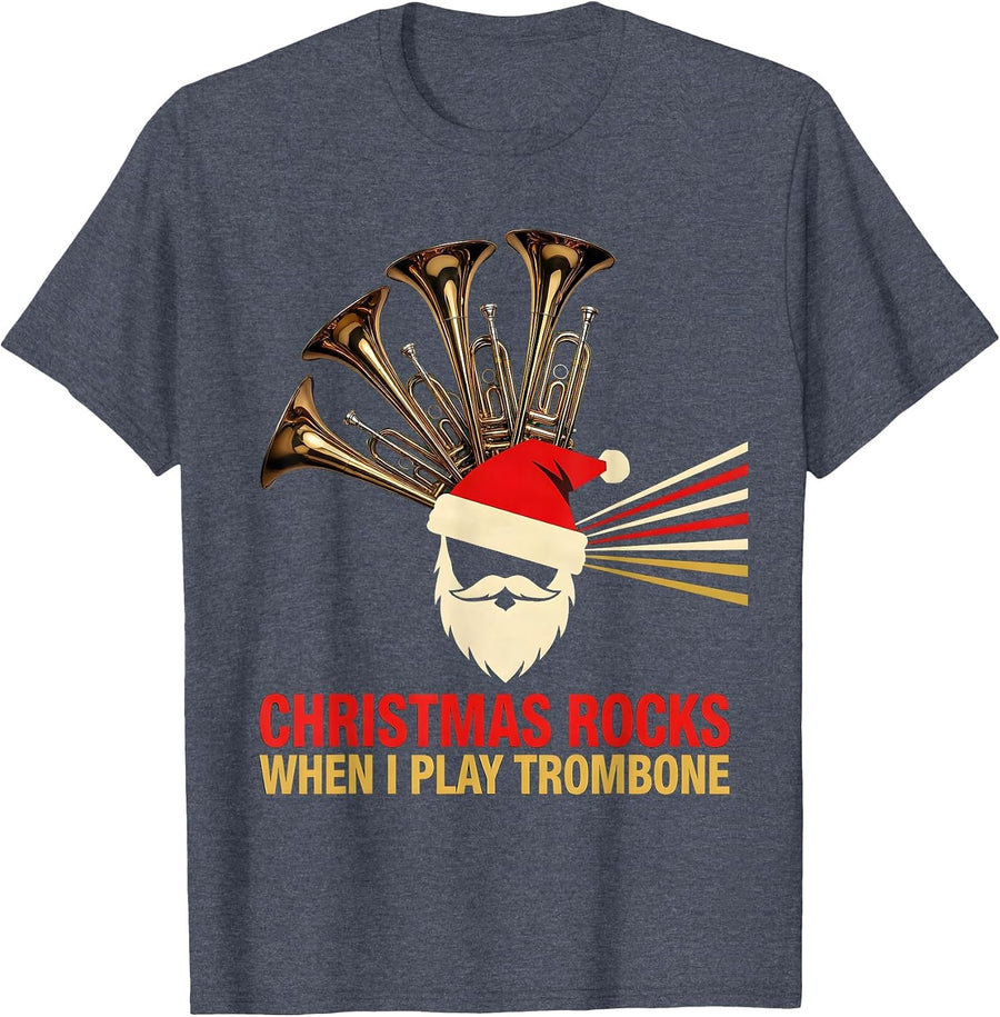 Christmas Rocks When I Play Trombone Futurist Dynamism T-Shirt - Heather Blue