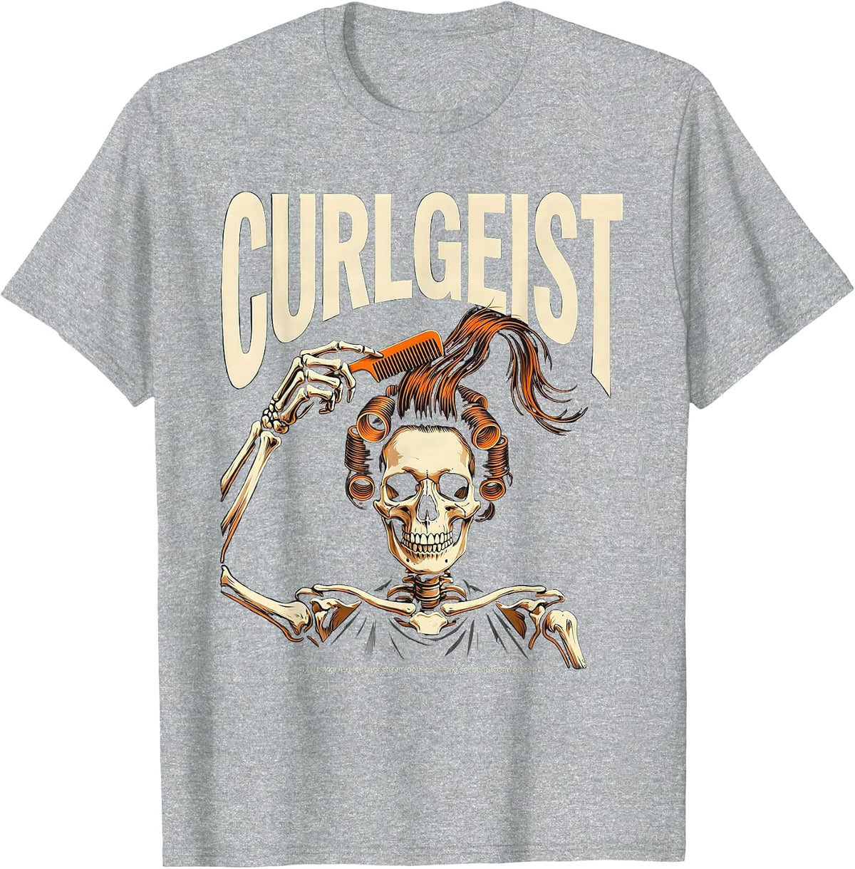 Men's Curlgeist Funny Skeleton Hairstylist Barber Halloween T-Shirt - Heather Grey