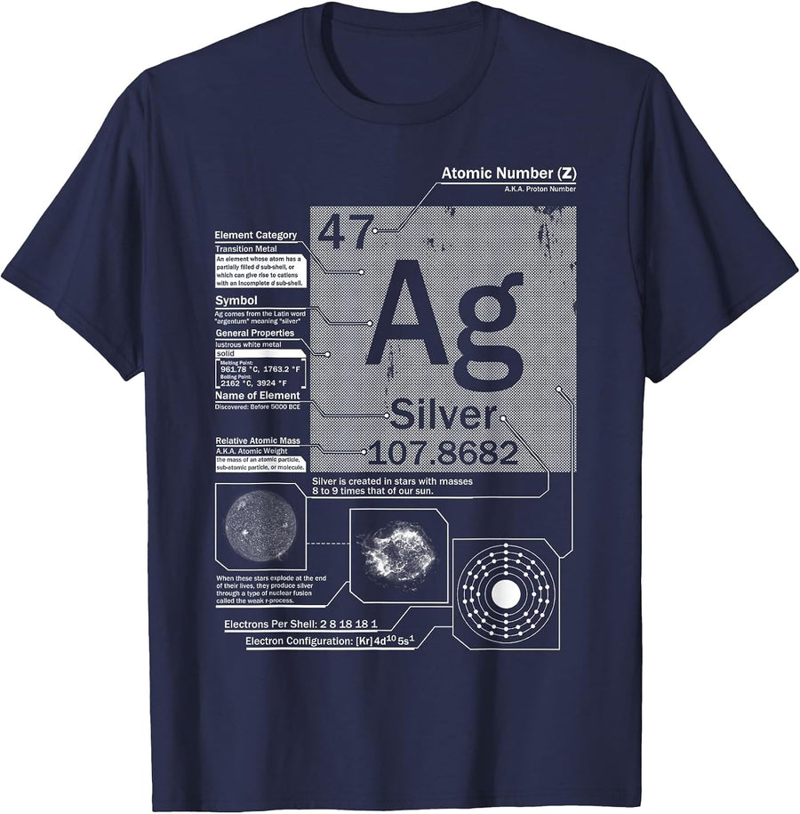 Silver (Ag) Element | Atomic Number 47 Science Chemistry T-Shirt - Navy Blue