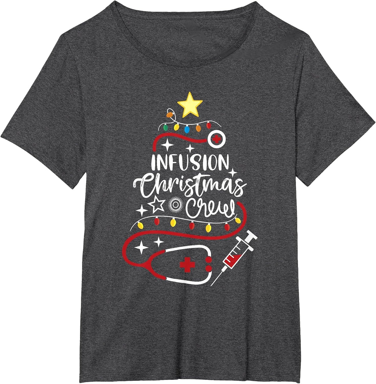 Infusion Nurse Techs Chemotherapy Infusion Christmas Crew T-Shirt - Dark Heather Grey
