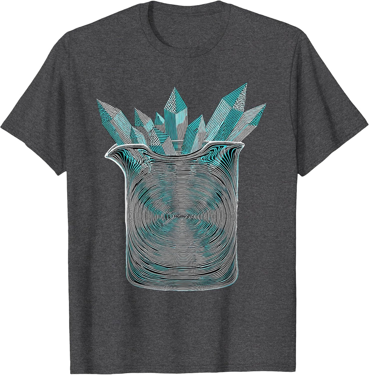Crystal Beaker Overflow Science Art Design T-Shirt - Dark Heather Grey