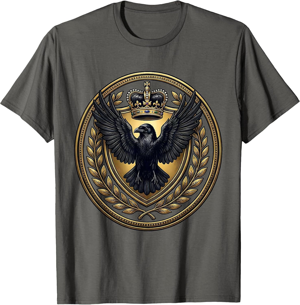 Raven on Royal Crown Ren Faire Gothic Art T-Shirt - Asphalt Grey