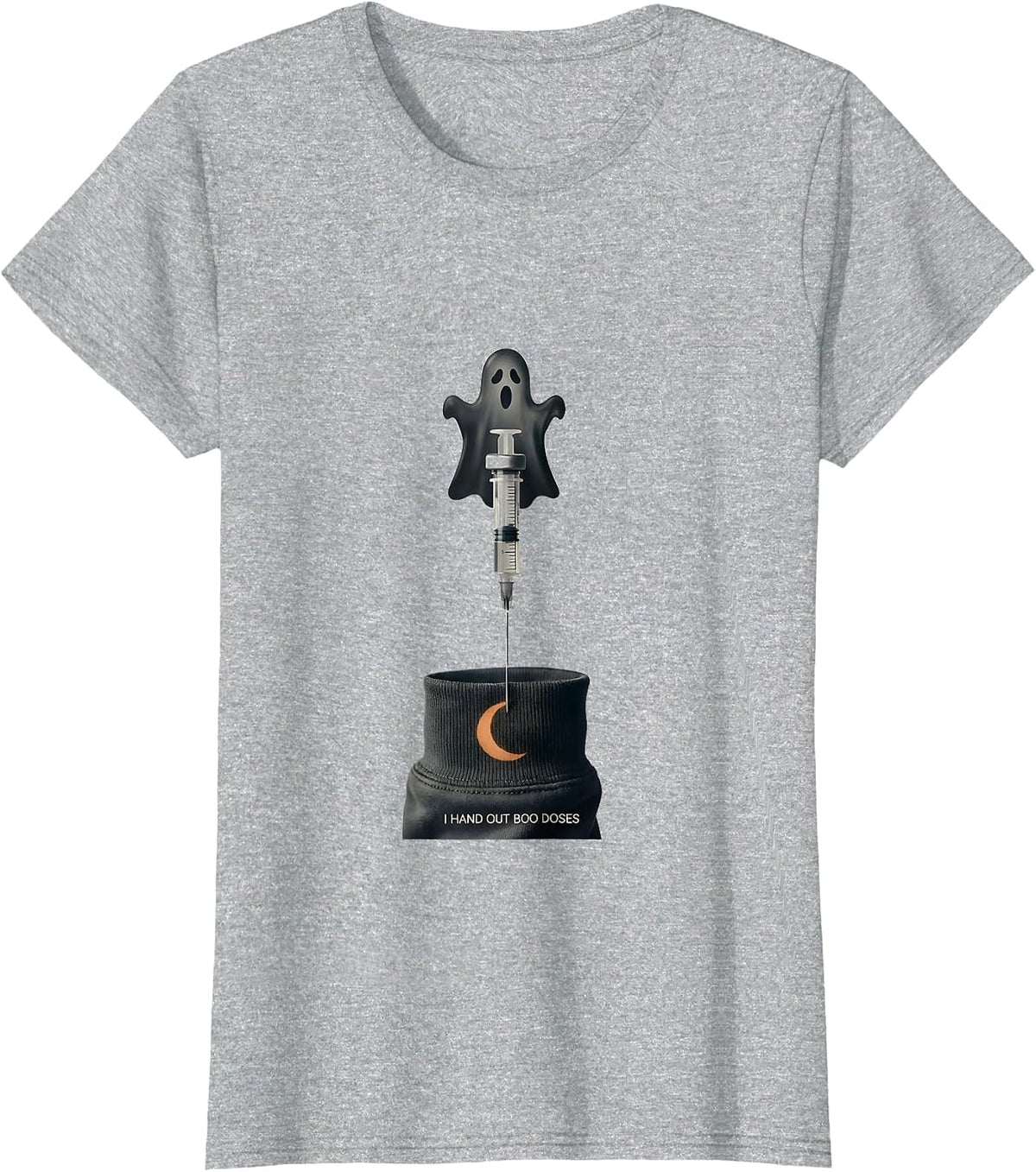I Hand Out Boo Doses Funny Nurse Ghost Halloween Vaccine T-Shirt - Heather Grey