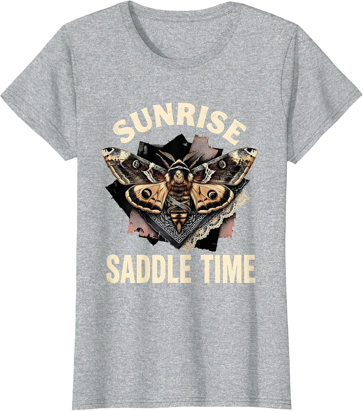 Sunrise Saddle Time Cowboy Riding Design T-Shirt - Heather Grey