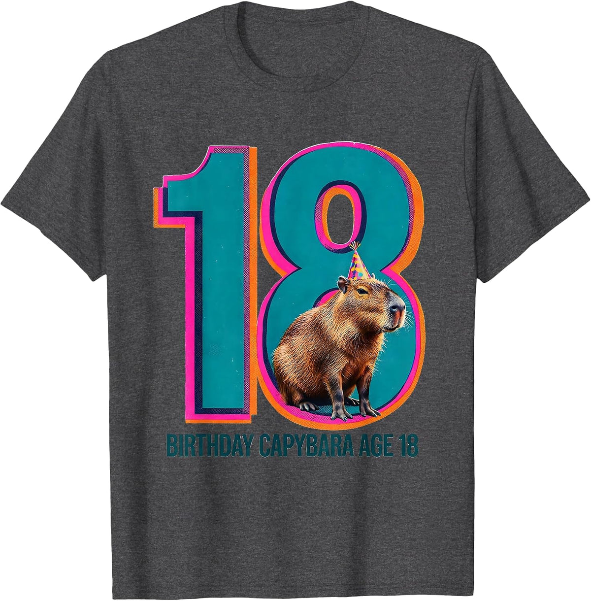 Birthday Capybara Age 18 Funny Animal Meme Party Wear T-Shirt - Dark Heather Grey