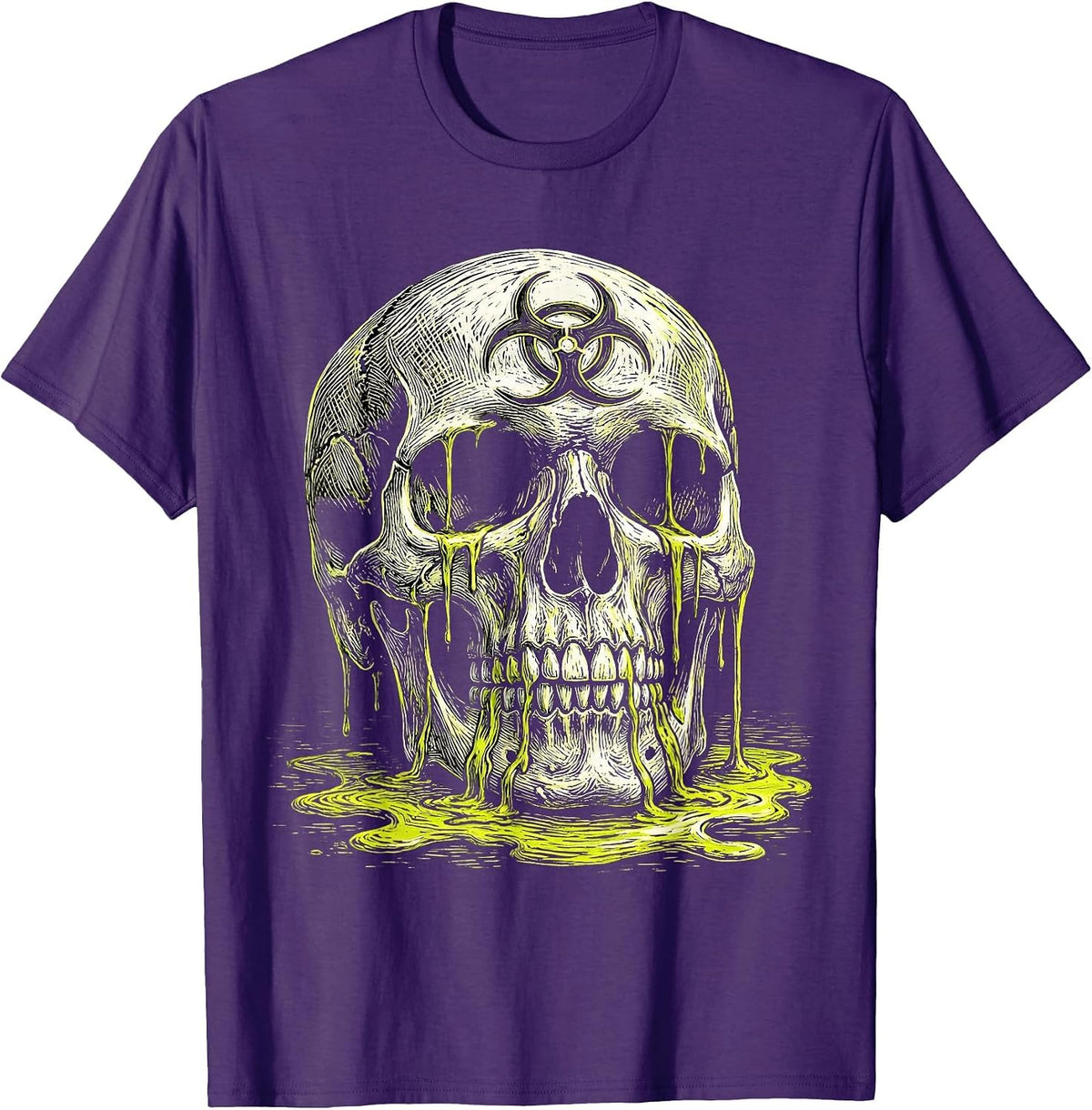 Men's Rabies Skull Biohazard Slime Graphic Design T-Shirt - Purple