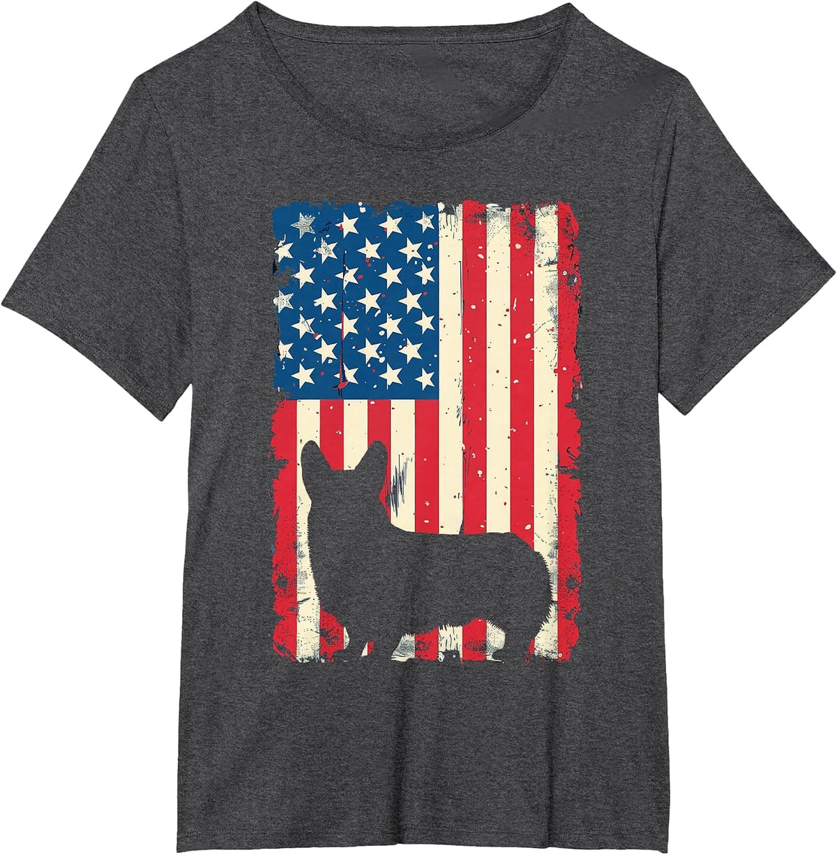 Patriotic Corgi Dog Lover 4th of July USA American Flag T-Shirt - Dark Heather Grey