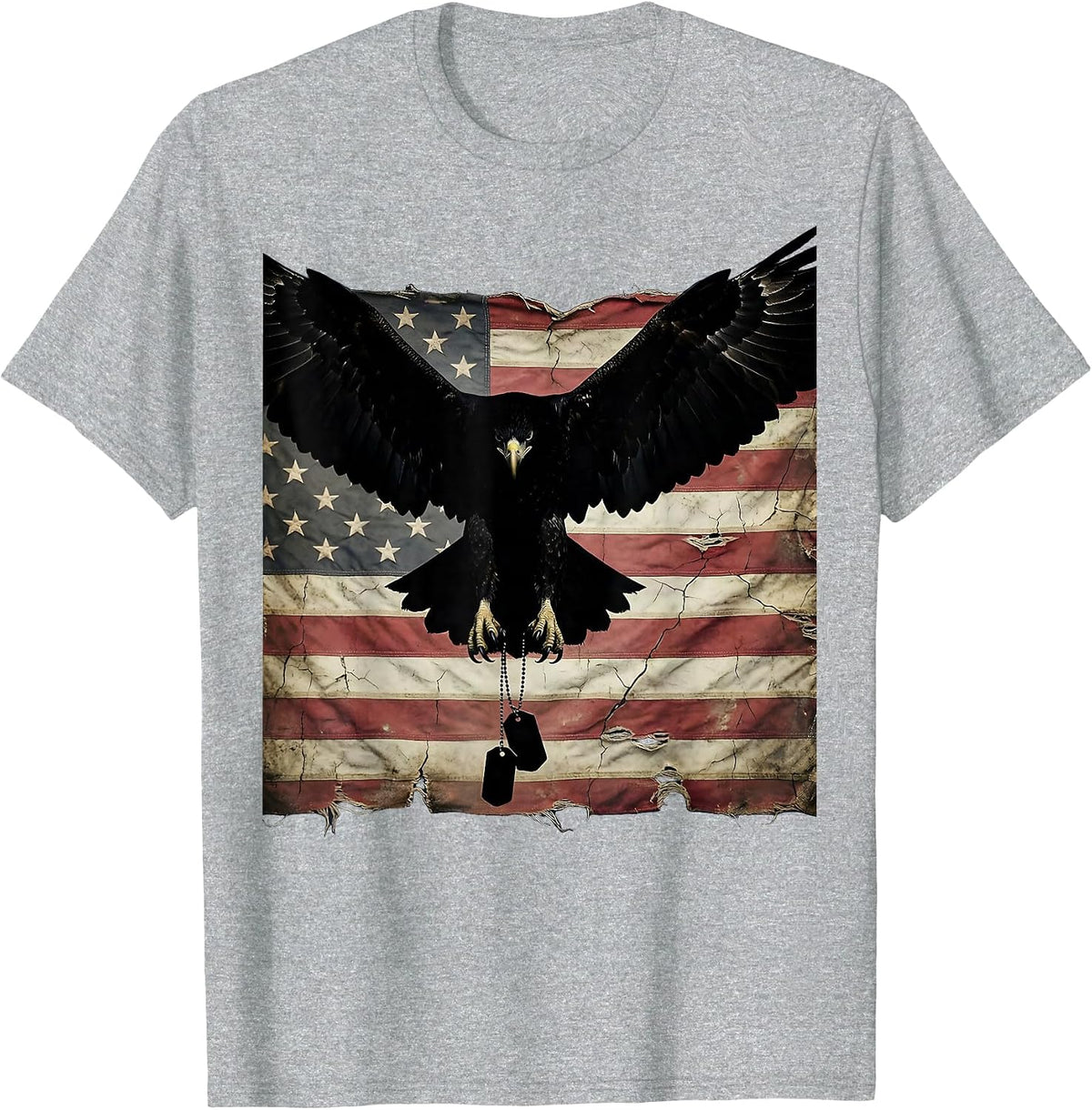 Men's Eagle and Dog Tags Patriotic Military Graphic T-Shirt - Heather Grey