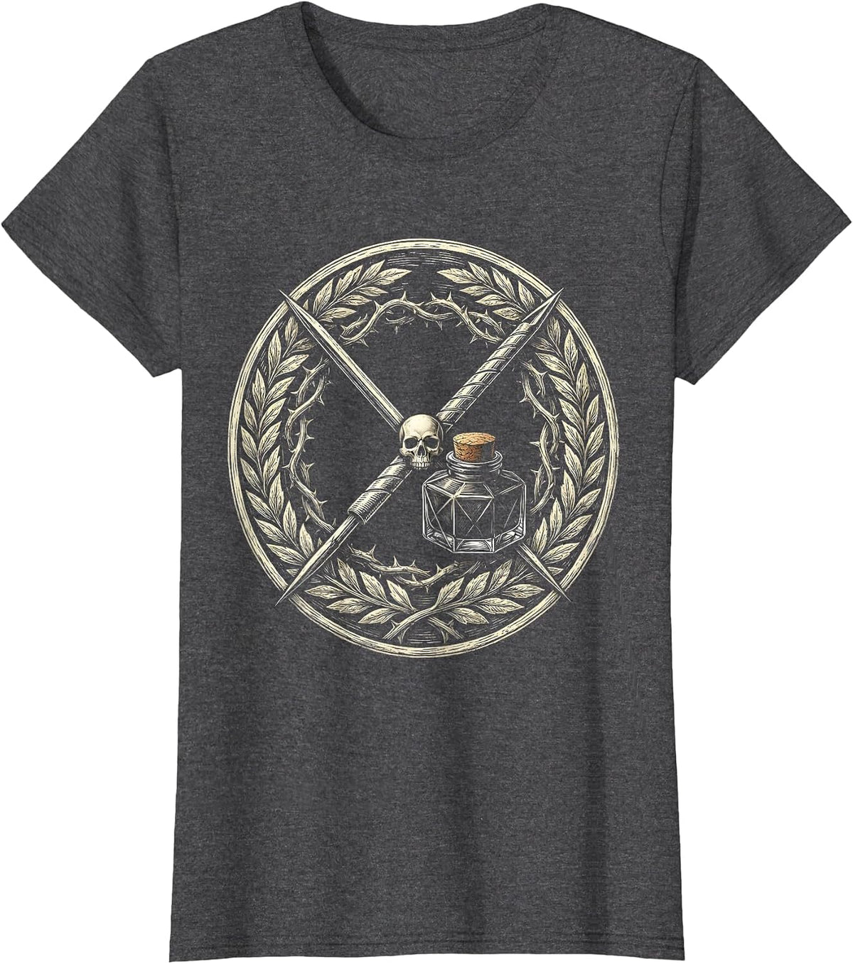 Women's Needle and Ink Crossed Tattoo Art Design T-Shirt - Dark Heather Grey