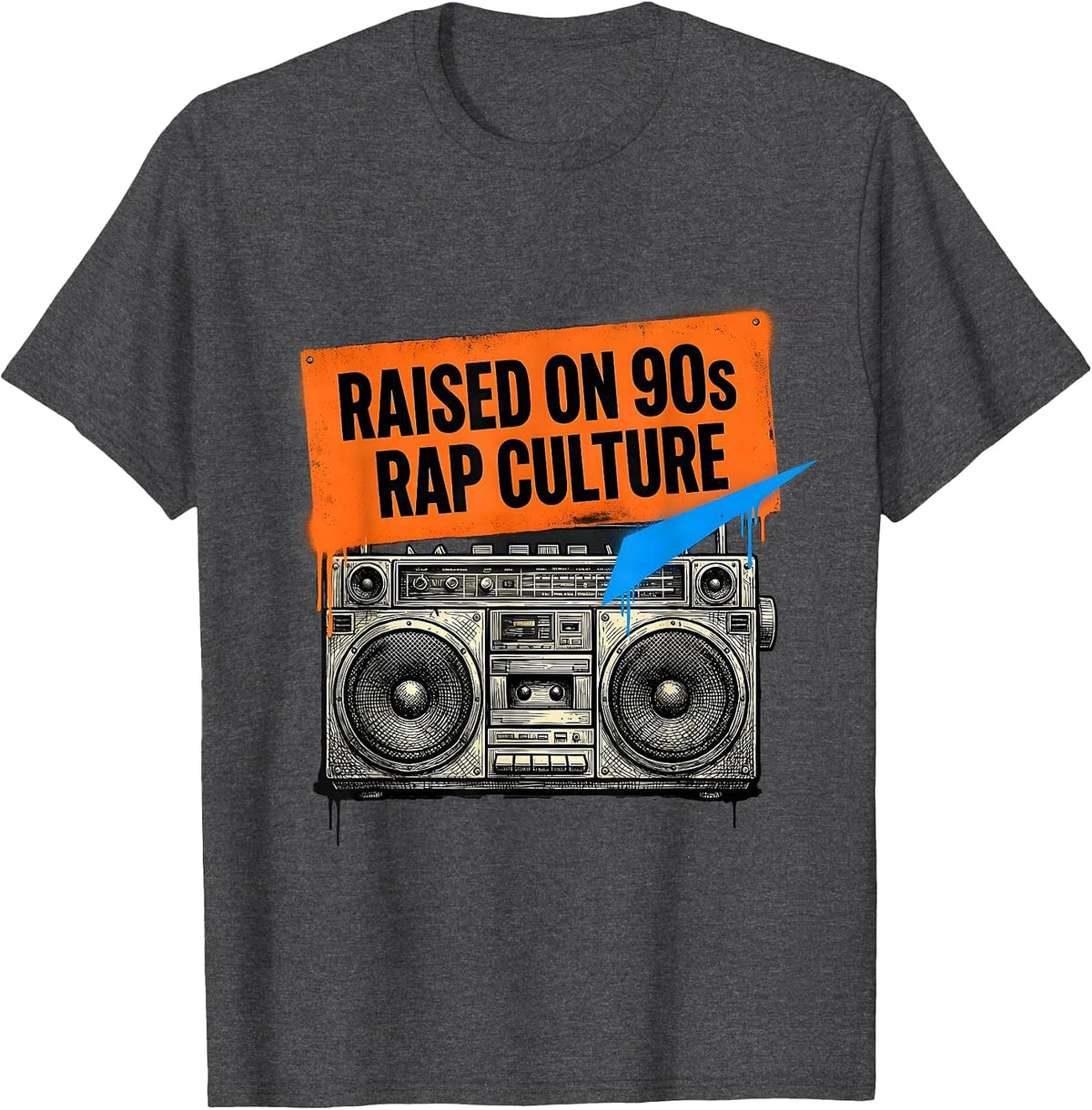 Men's Raised On 90s Rap Culture Graffiti Old School Hip Hop T-Shirt - Dark Heather Grey