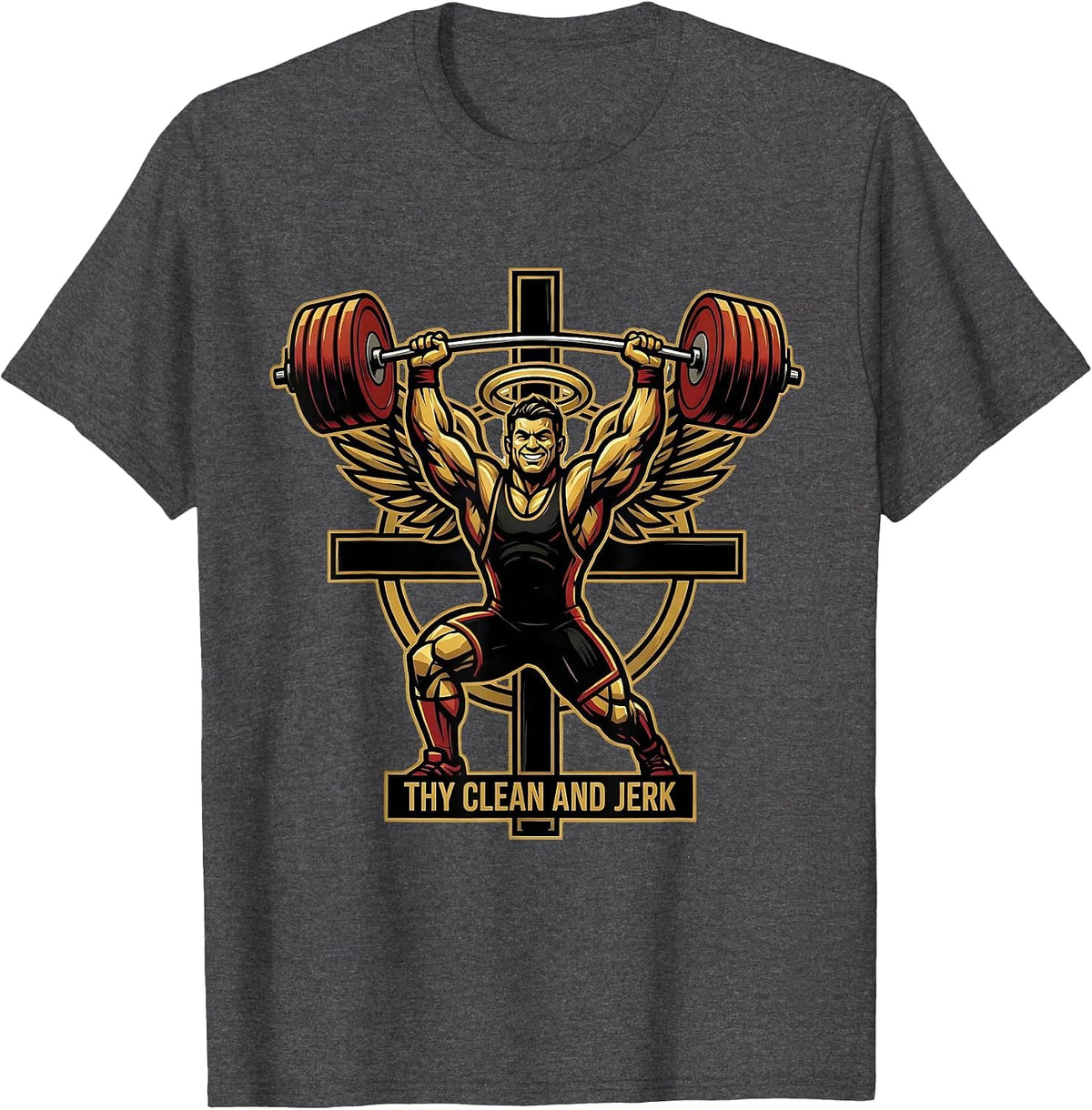 Men's Thy Clean And Jerk Funny Christian Gym Weightlifter Mascot T-Shirt - Dark Heather Grey