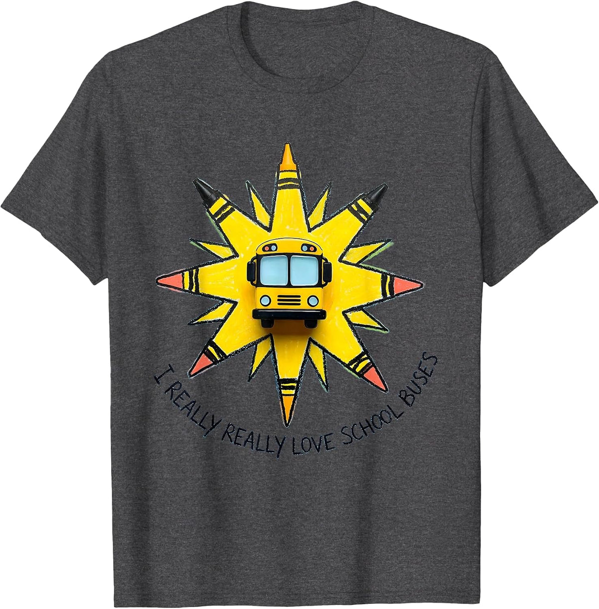 Men's I Really Really Love School Buses Naive Kidcore Funny School T-Shirt - Dark Heather Grey