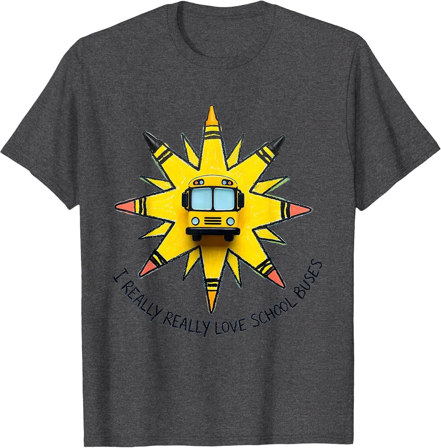 Men's I Really Really Love School Buses Naive Kidcore Funny School T-Shirt - Dark Heather Grey