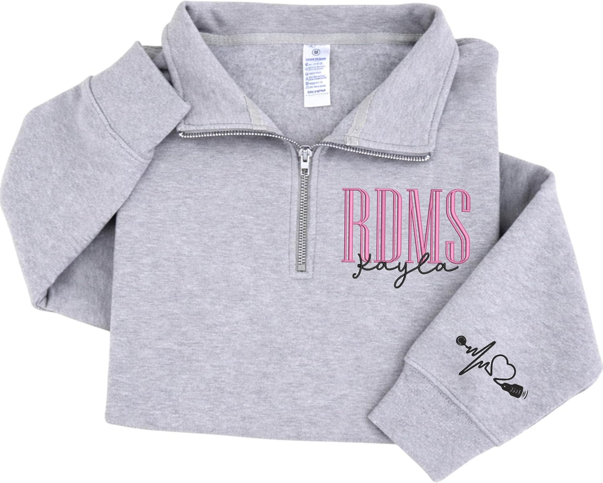 Chillever Personalized Embroidered Profession Quarter Zip Sweatshirt, Custom Workwear for Office, Clinic, Professional Gift