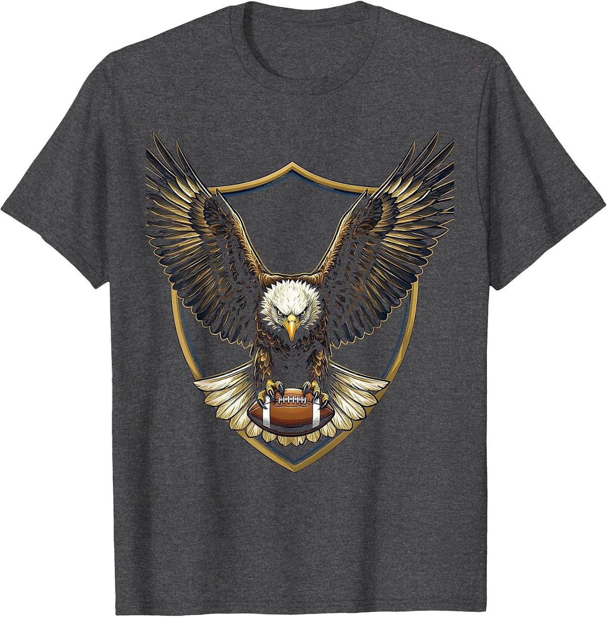 Men's Bold Eagle Clutching Football Mid-Dive Graphic T-Shirt - Dark Heather Grey