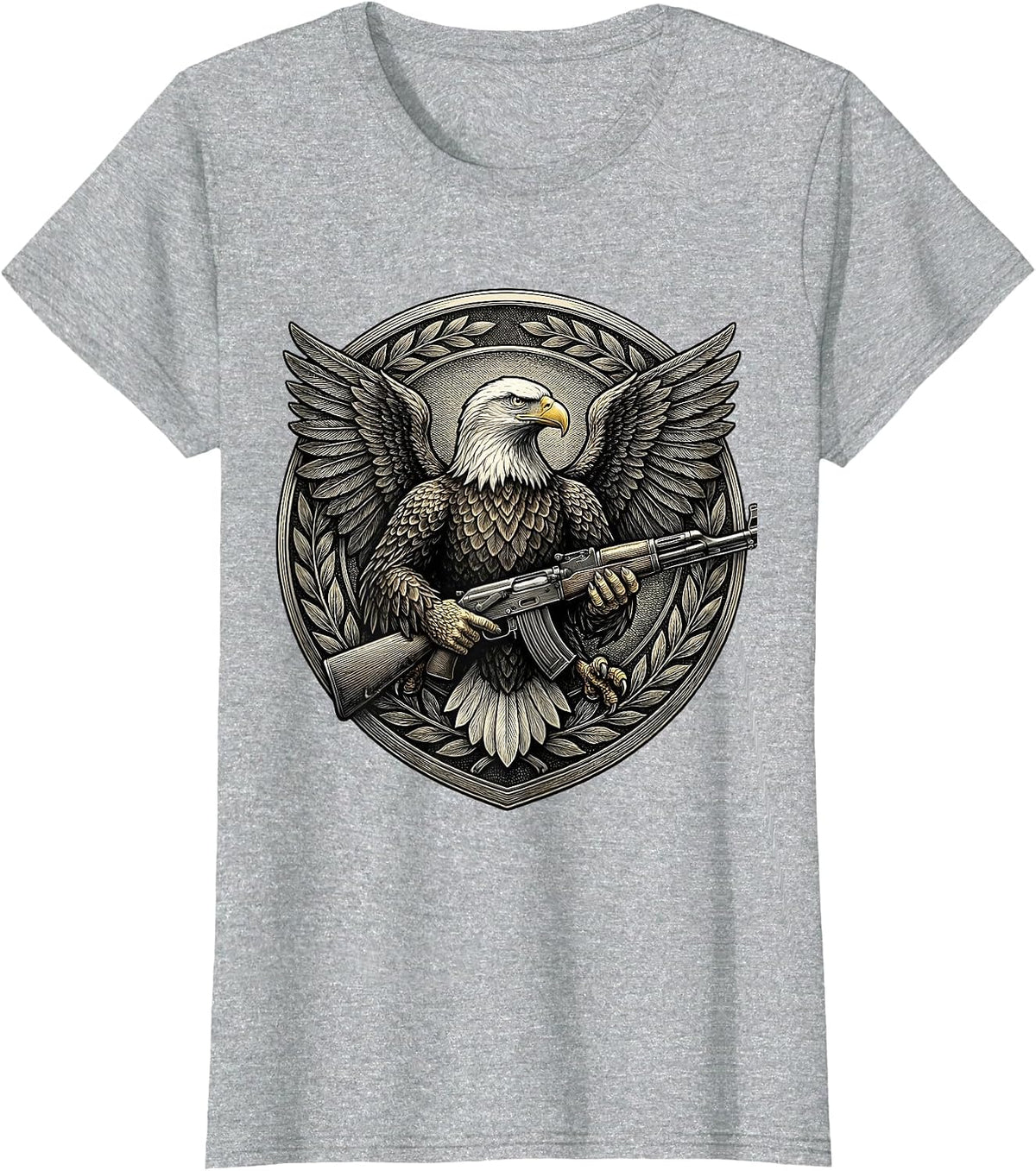 Women's US Army Eagle Clutching Rifle Patriotic Graphic T-Shirt - Heather Grey