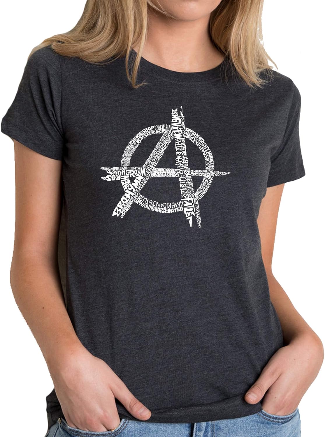 LA POP ART Women's Premium Blend Word Art T-Shirt - Great All TIME Punk Songs - Black