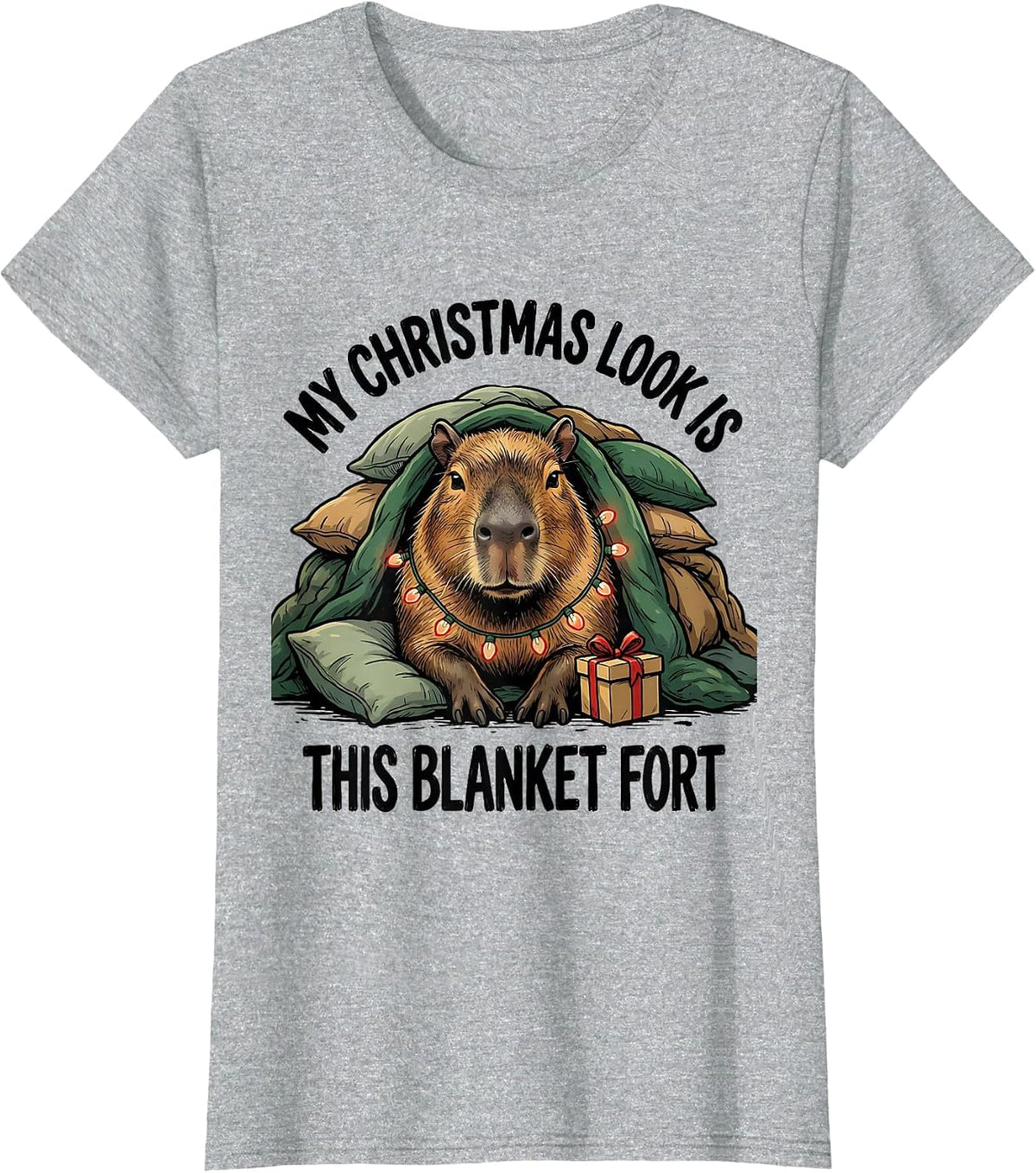 My Christmas Look Is This Blanket Fort Funny Capybara T-Shirt - Heather Grey