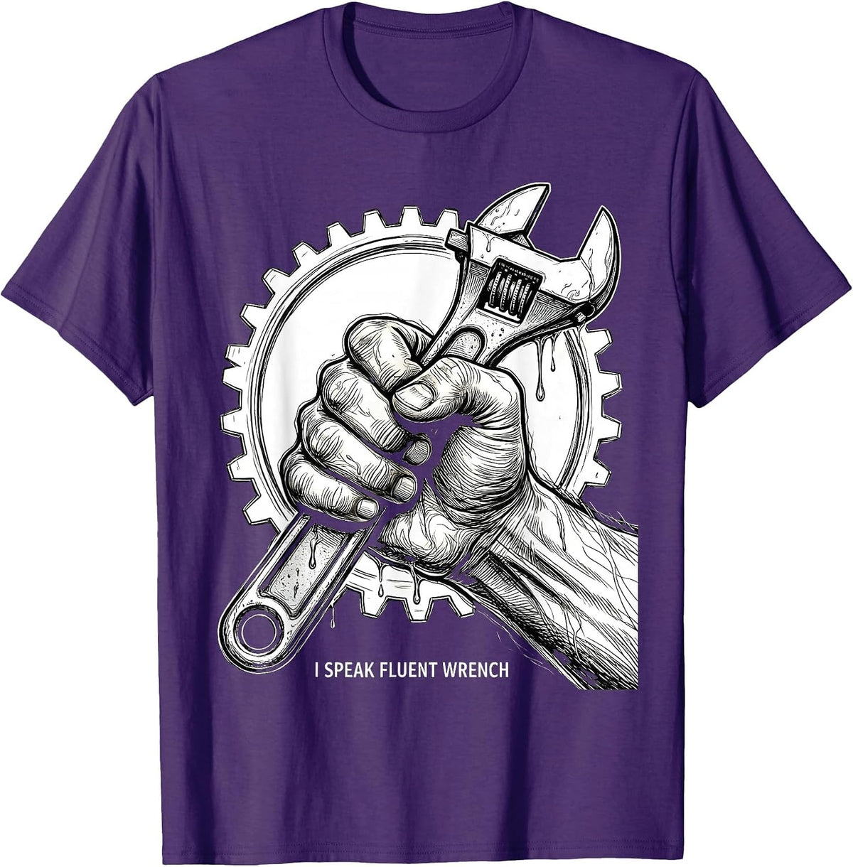 Men's I Speak Fluent Wrench Mechanic Design T-Shirt - Purple