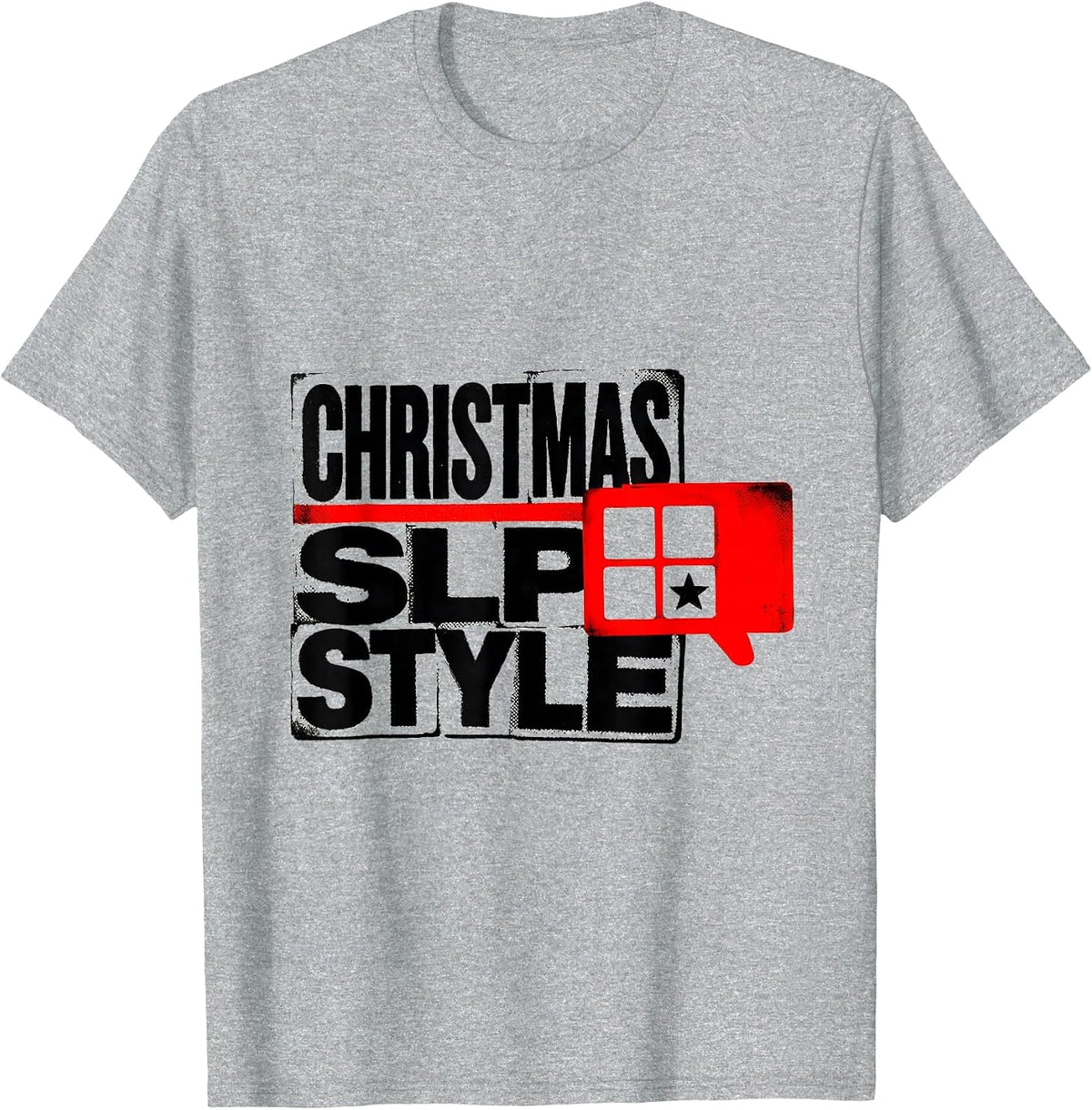 Men's Christmas SLP Style Wood Type Letterpress Speech Therapist T-Shirt - Heather Grey