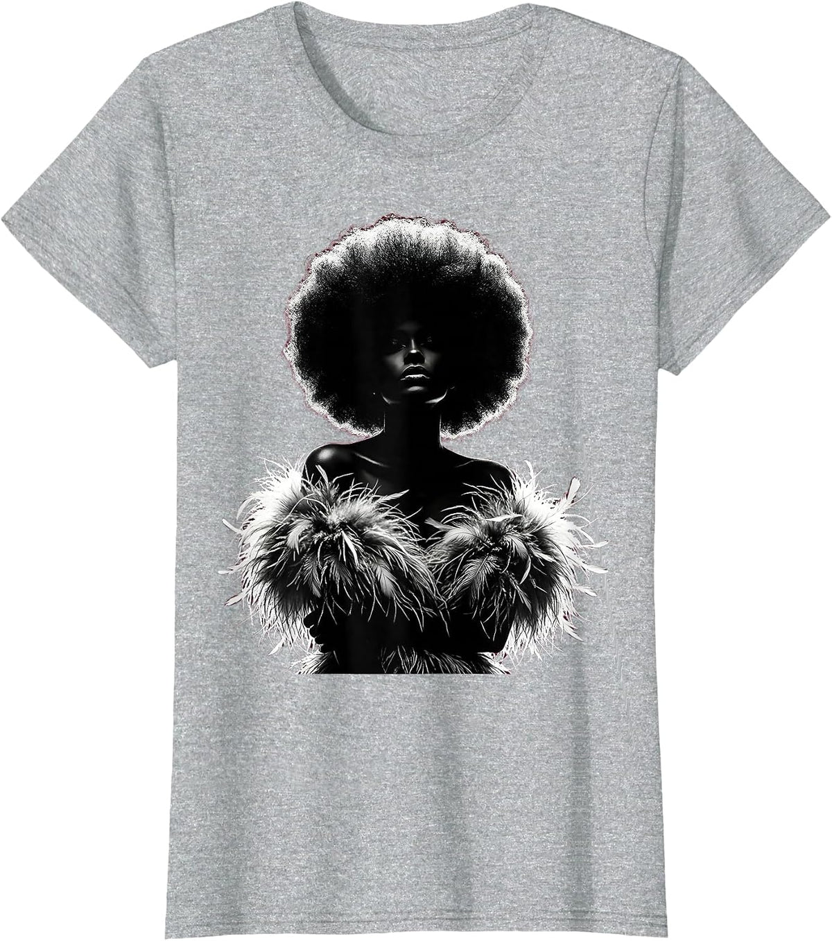 Disco Feather Boa Glam Illustration T-Shirt - Heather Grey
