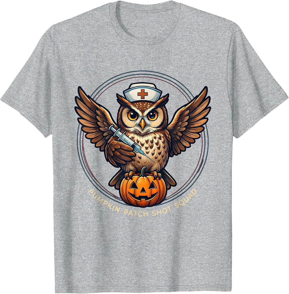 Men's Pumpkin Patch Shot Squad Funny Nurse Halloween Flu Shot T-Shirt - Heather Grey