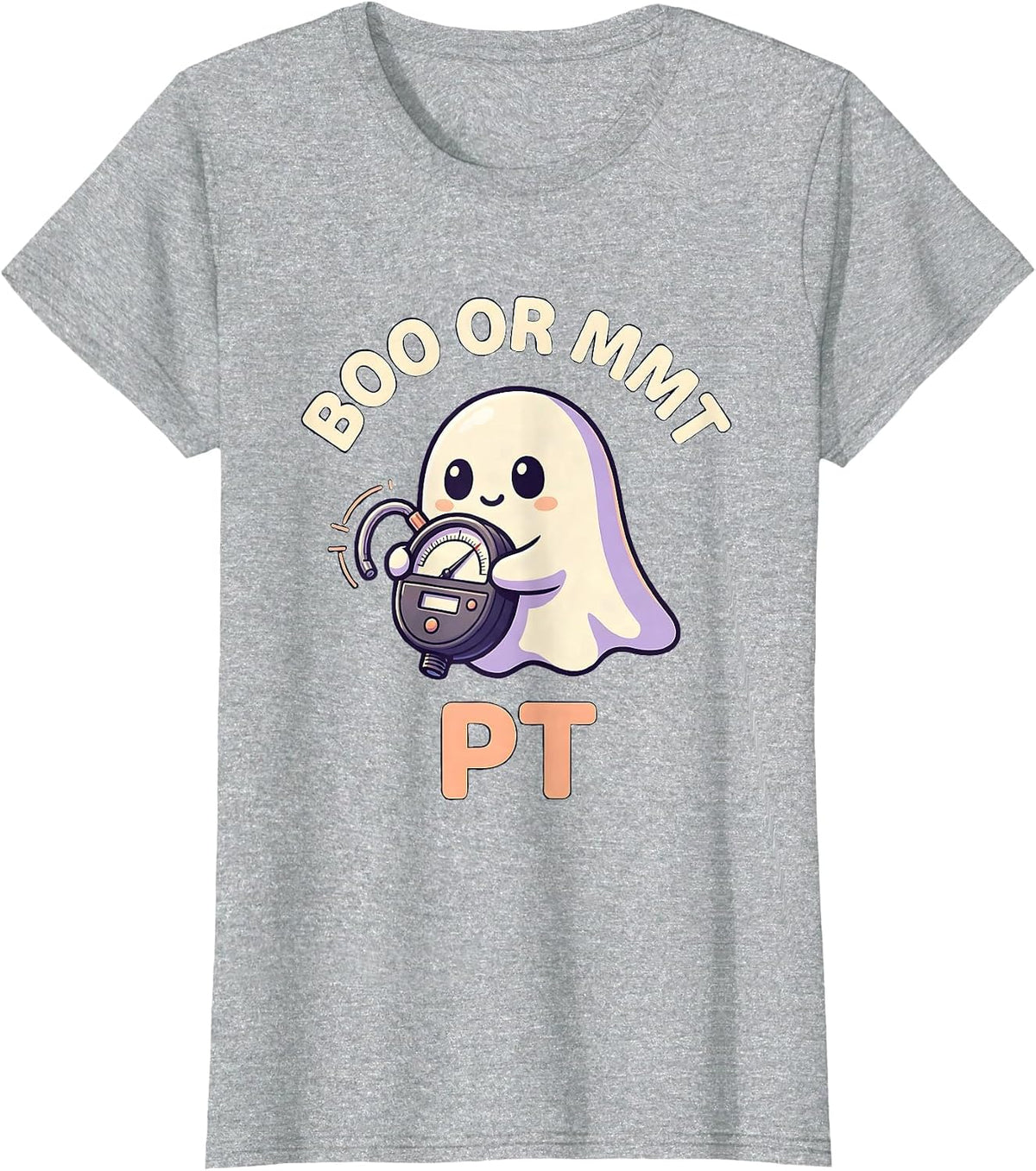Boo Or MMT PT Cute Kawaii Ghost Physical Therapy Halloween T-Shirt - Heather Grey