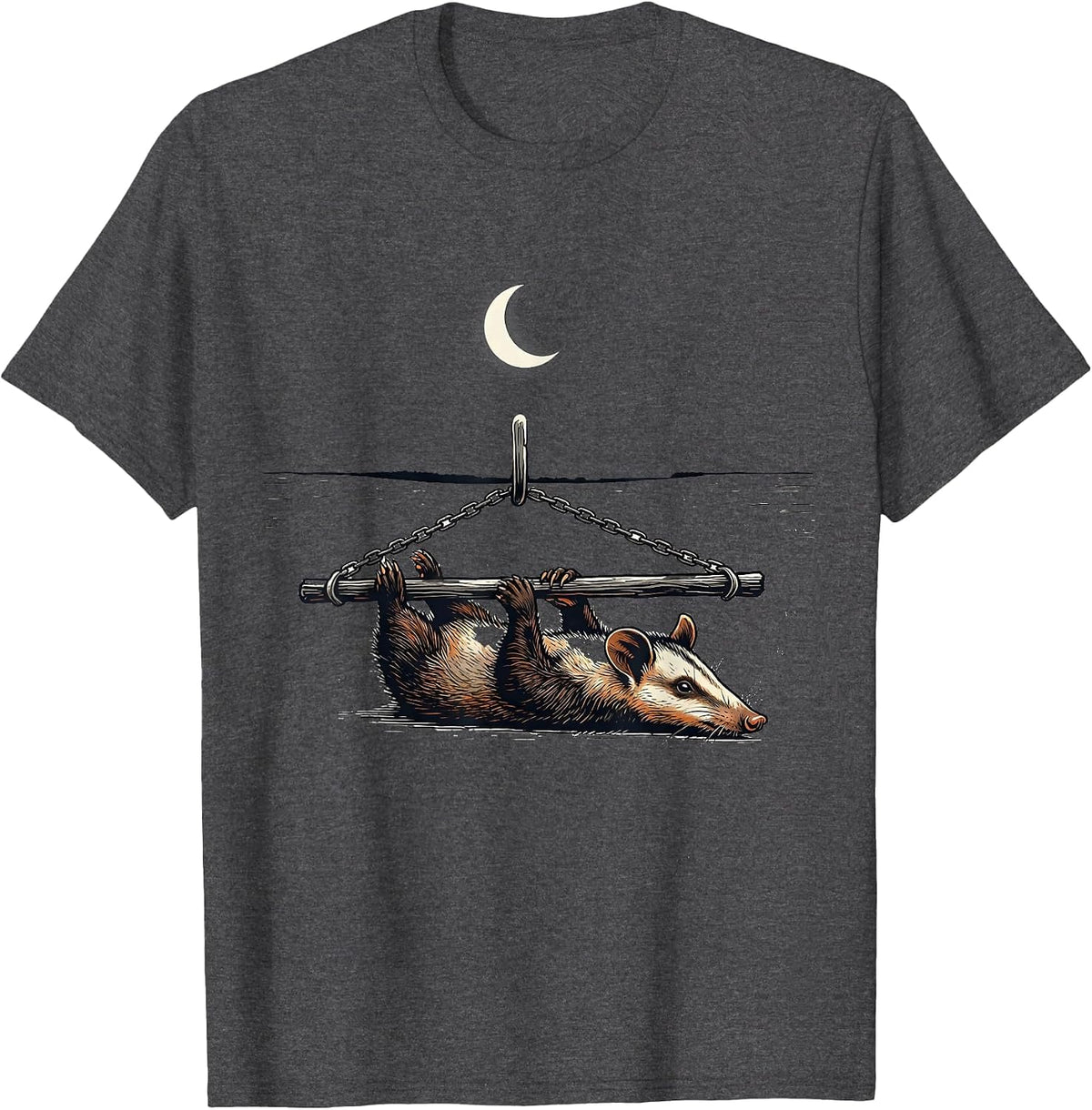 Men's Opossum Moon Halloween Spooky Novelty T-Shirt - Dark Heather Grey