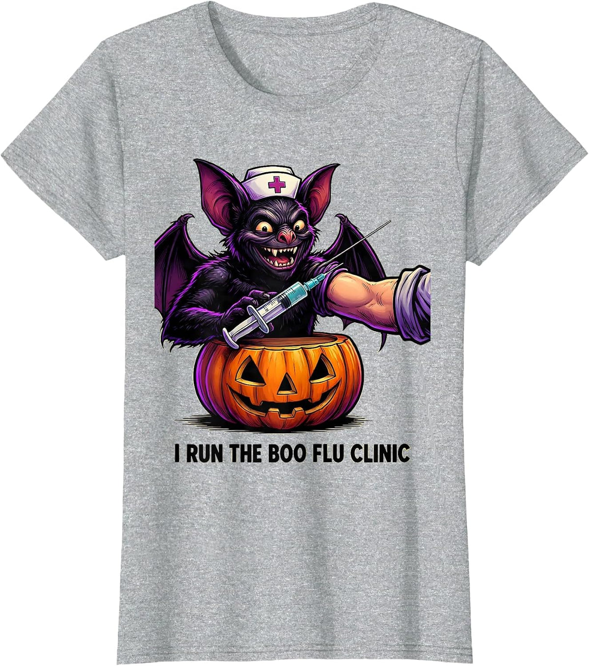 I Run The Boo Flu Clinic Funny Nurse Ghost Halloween Vaccine T-Shirt - Heather Grey