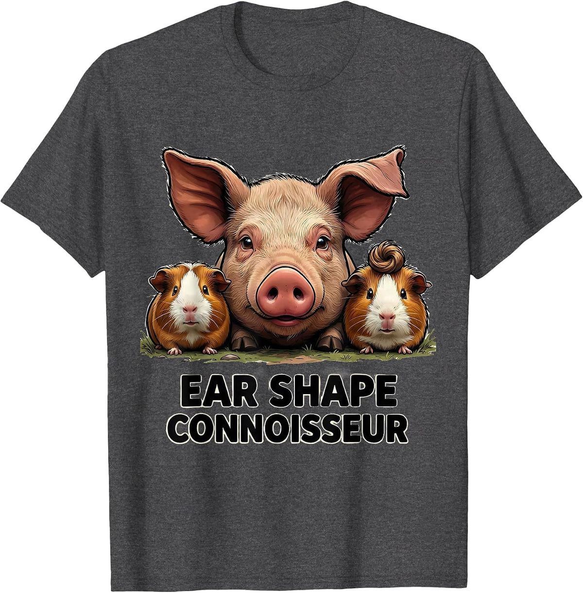 Ear Shape Connoisseur Funny Pig Lover Guinea Pig Cartoon T-Shirt - Dark Heather Grey