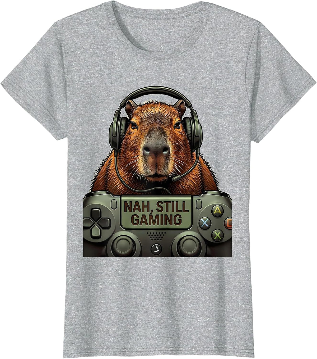 Women's Nah, Still Gaming Funny Capybara Gamer Bruh Meme Humor T-Shirt - Heather Grey