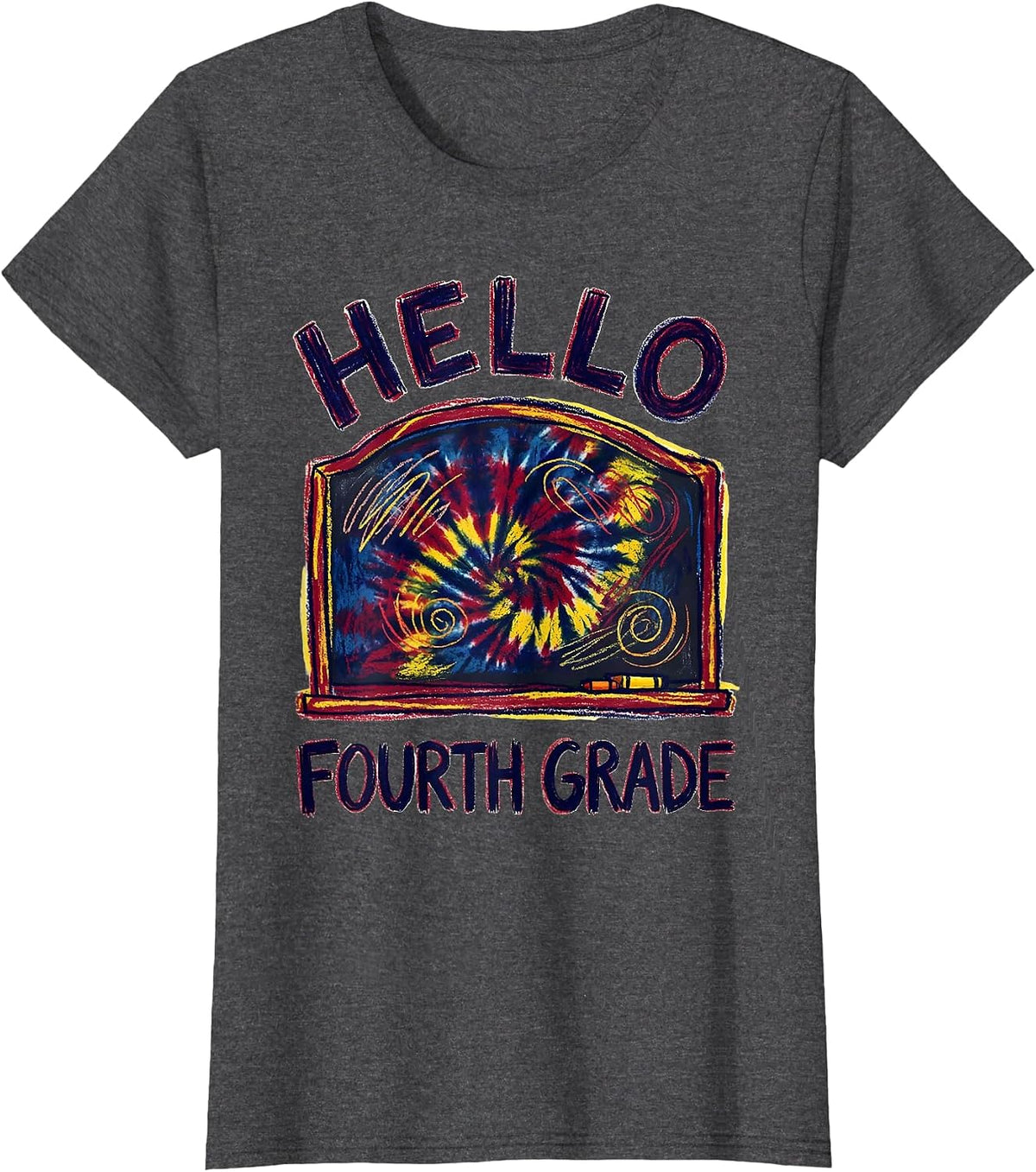 Women's Hello Fourth Grade Naive Kidcore Back To School Grade Level T-Shirt - Dark Heather Grey