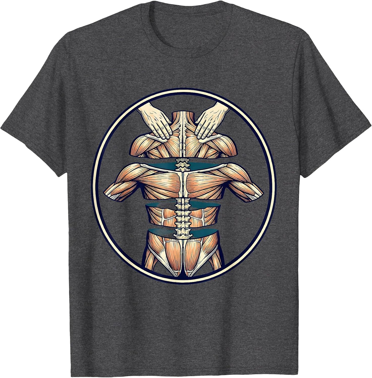 Men's Physical Therapy Hands On Back Massage Illustration T-Shirt - Dark Heather Grey