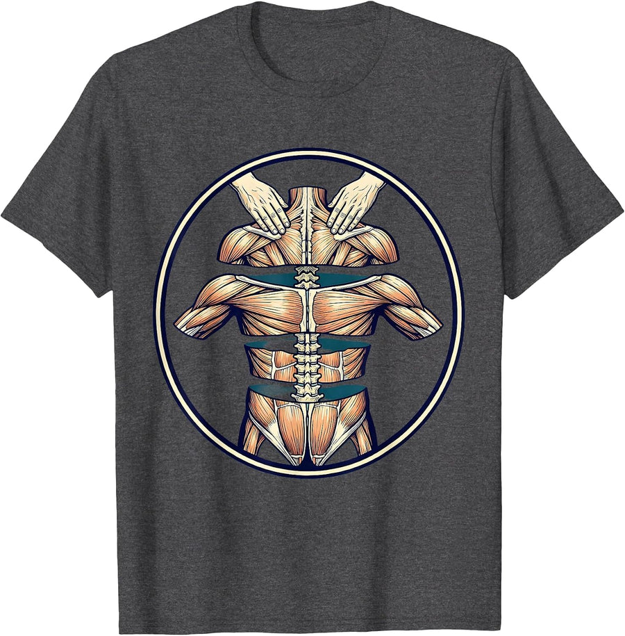 Men's Physical Therapy Hands On Back Massage Illustration T-Shirt - Dark Heather Grey