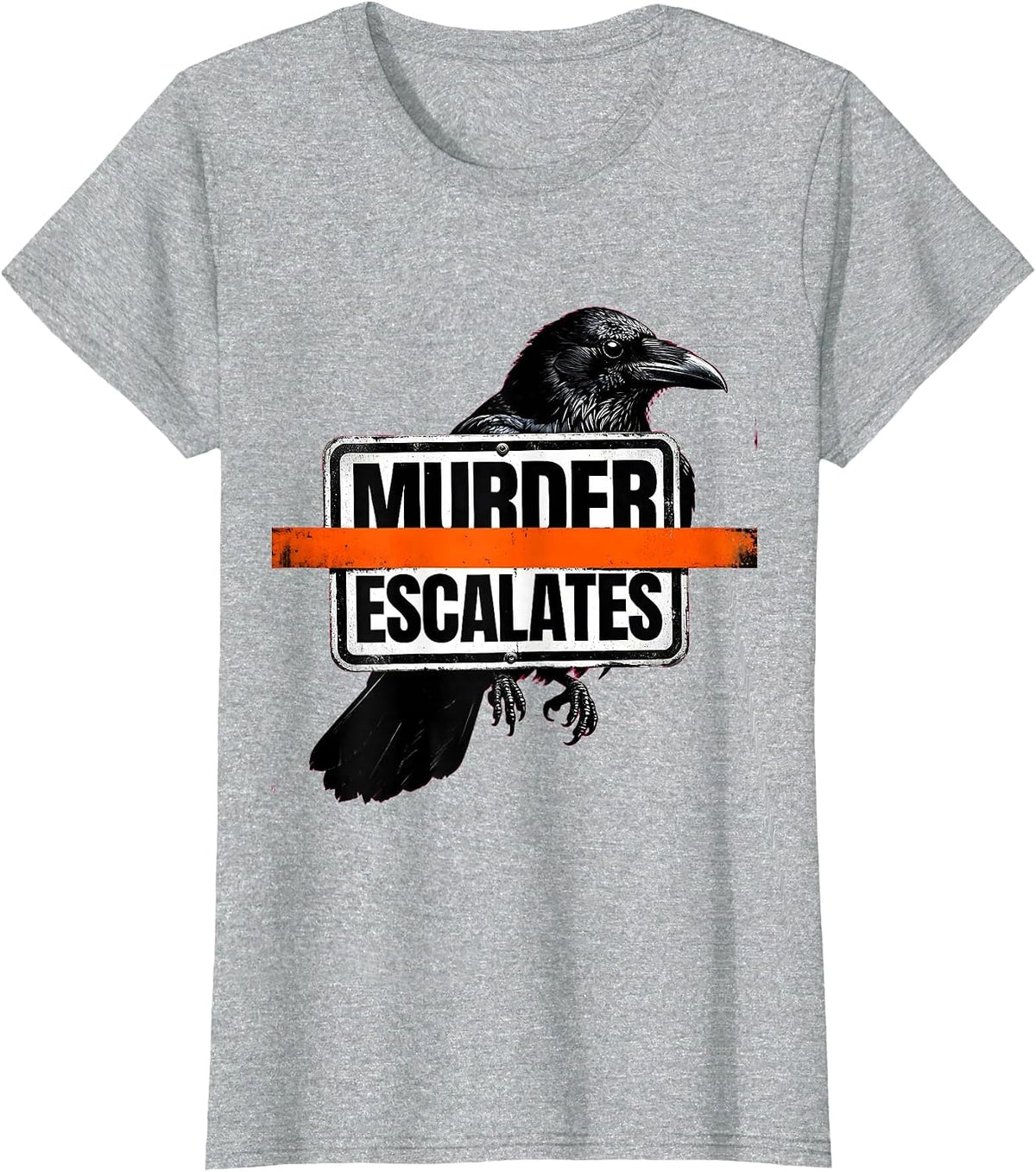 Women's Murder Escalates Brutalist Dark Humor Crow Raven Bird Lover T-Shirt - Heather Grey