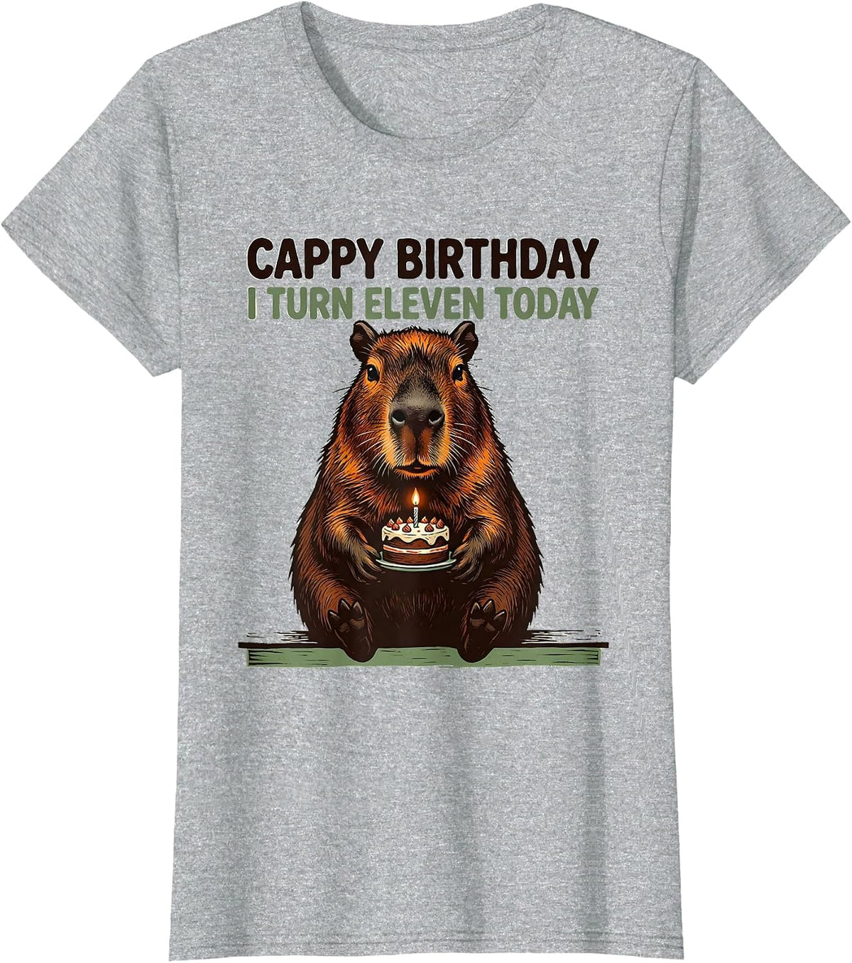 Cappy Birthday I Turn Eleven Today Kawaii Capybara Birthday T-Shirt - Heather Grey
