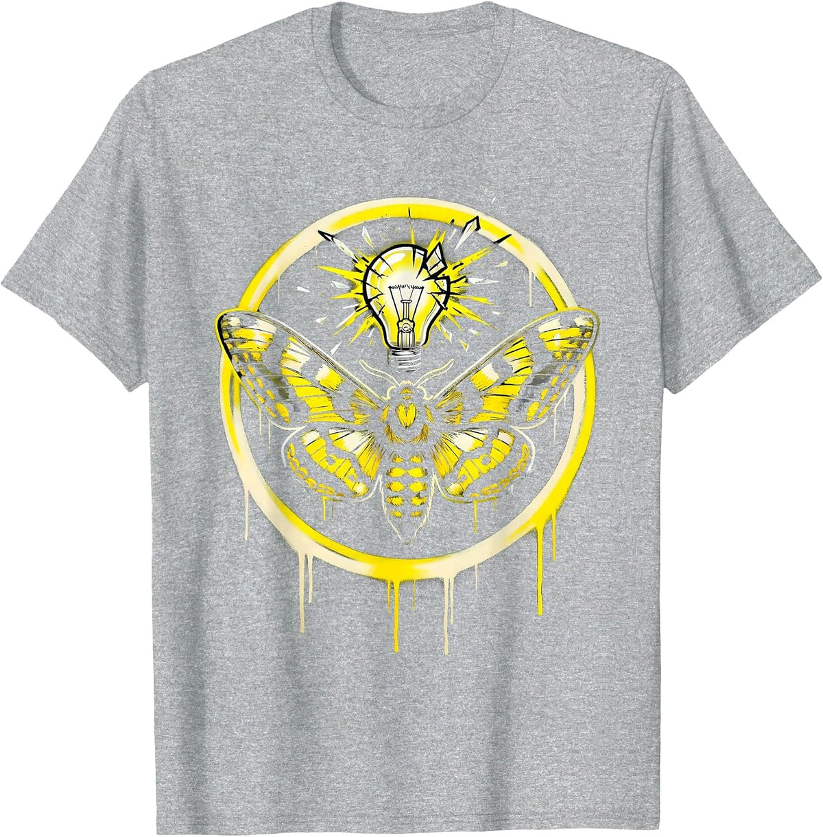 Men's Grunge Moth Shattered Light Bulb Illustration T-Shirt - Heather Grey