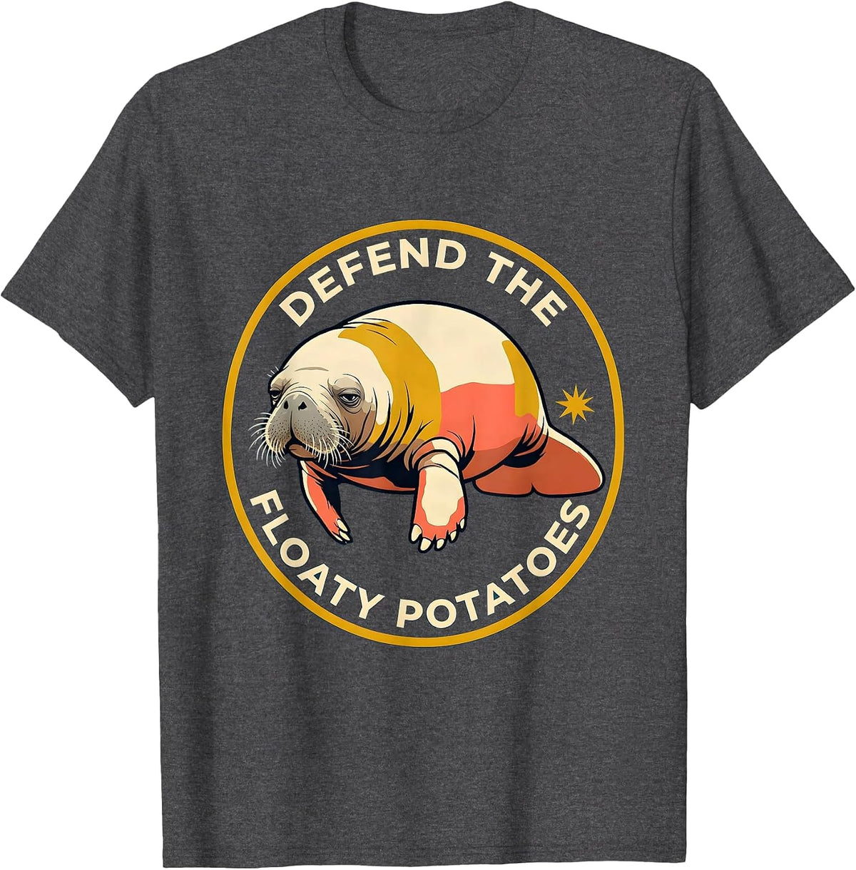 Men's Defend The Floaty Potatoes Funny Manatee Sea Animal Lover T-Shirt - Dark Heather Grey