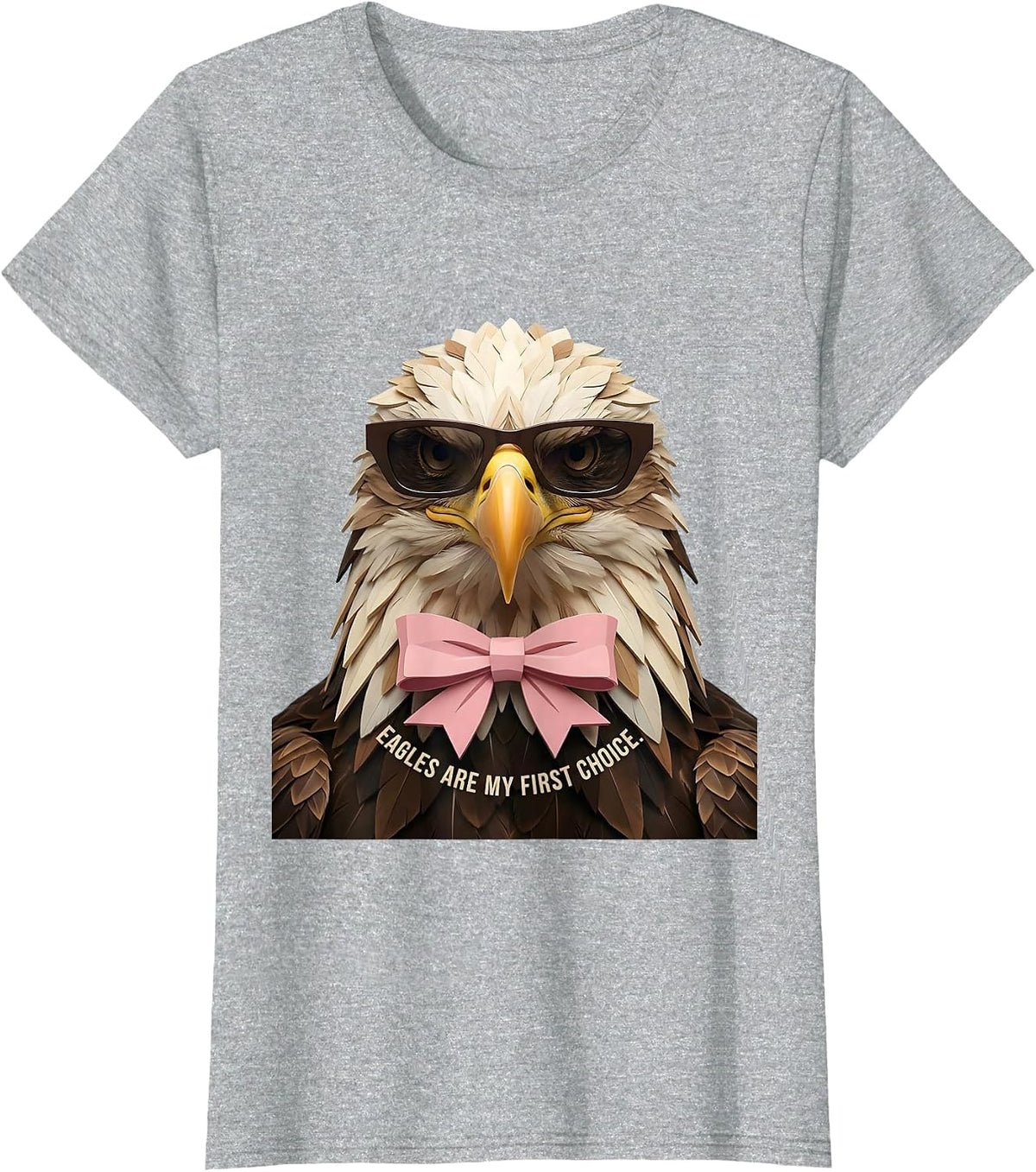 Eagles Are My First Choice Coquette Ribbon Graphic Eagle T-Shirt - Heather Grey