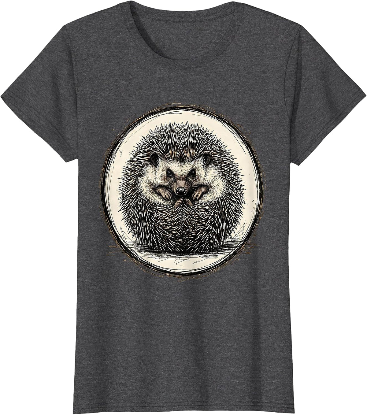 Women's Defensive Hedgehog Curled Spike Ball Graphic T-Shirt - Dark Heather Grey