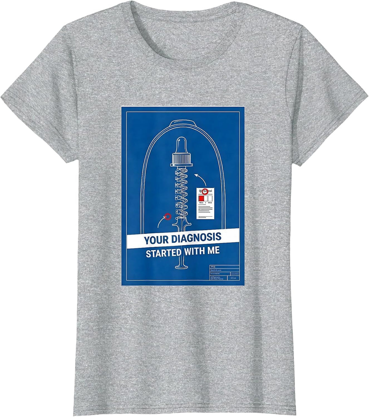 Women's Your Diagnosis Started With Me Technical Blueprint Lab Tech T-Shirt - Heather Grey