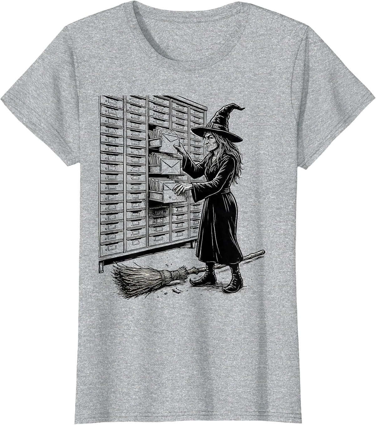 Witch Postal Clerk Halloween Occupation Humor T-Shirt - Heather Grey